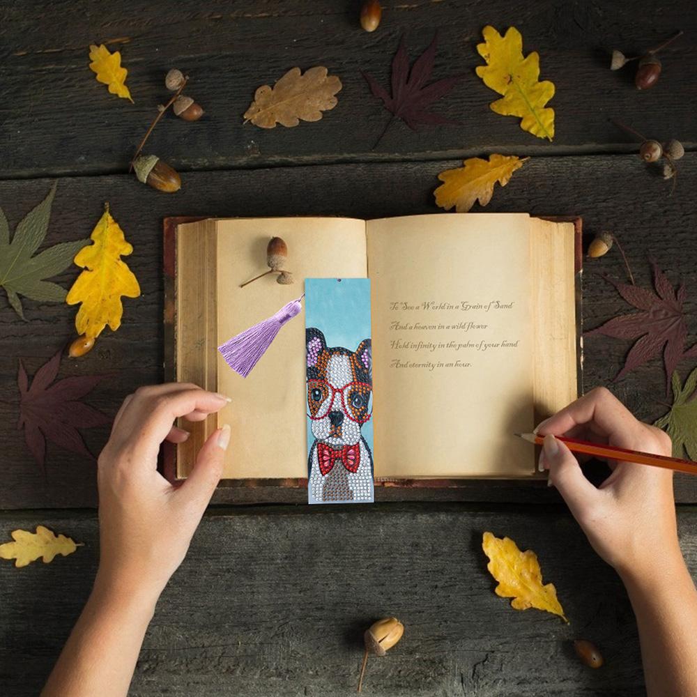 Diamond Painting Bookmarks Dog Diamond Bookmarks for Adults 5D DIY Bookmarks with Tassel Arts Crafts Set Gift