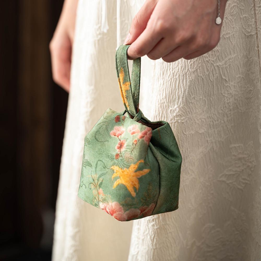 Chinese Style Teacup Drawstring Cloth Pouch Breakage-proof Print Small Item Pouch Portable Multifunctional Teaware Storage Bag