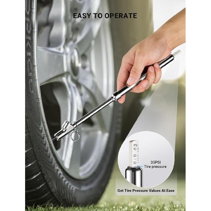 Dual Head Tire Pressure Gauge, Heavy Duty Extension Air Tire Gauge For Tire Pressure Range 10-150PSI 1-10BAR, Straight Foot Dual Head Chuck Auto