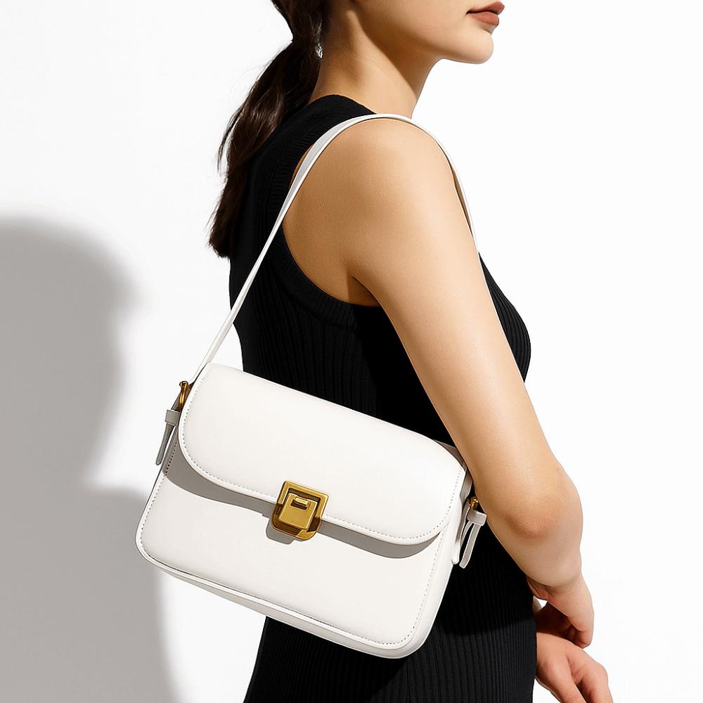 Vintage Buckle Shoulder Bag Solid Color Women's Armpit Bag Korean Small Square Bag  Female