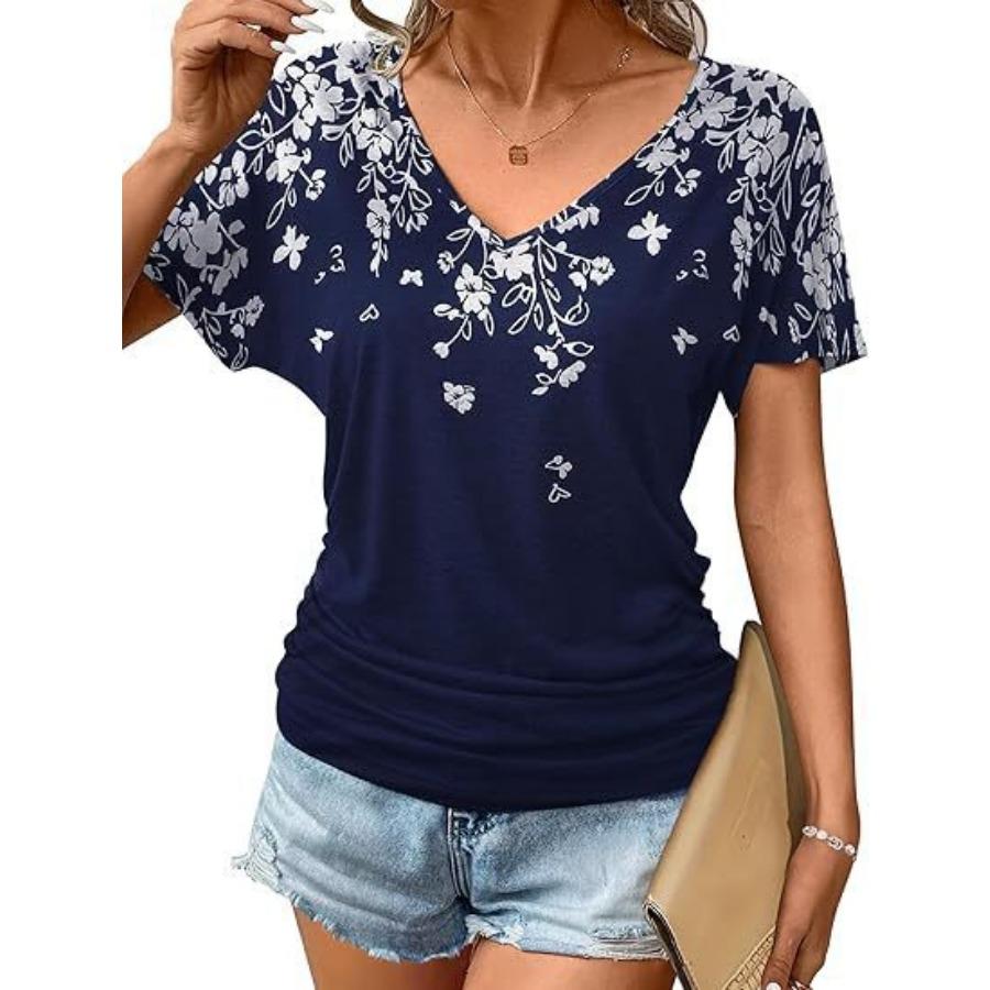 women fashion v neck short sleeve 3d print t shirt summer comfortable sportwear tops