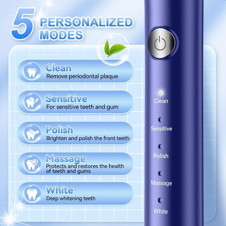 

Электрическая зубная щетка для взрослых с 6 насадками, скребком для языка, милым дизайном в виде соленого огурчика, картой Pocket Hug и подставкой, 5 режимов и умная United States