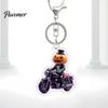Motorcycle Pumpkin Man Key Ring Halloween Rider Acrylic Keychain, Scary Holiday Keychain Ring, Backpacks Handbags Decorative Party Favors Lightweight