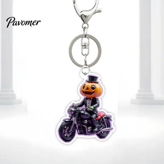 Motorcycle Pumpkin Man Key Ring Halloween Rider Acrylic Keychain, Scary Holiday Keychain Ring, Backpacks Handbags Decorative Party Favors Lightweight