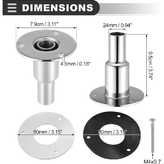 Motoforti Universal Straight Thru Hull Exhaust Skin Fitting with Screw and Nuts, for 24mm 0.94 Inch Tube Pipe, Stainless Steel, Silver Tone