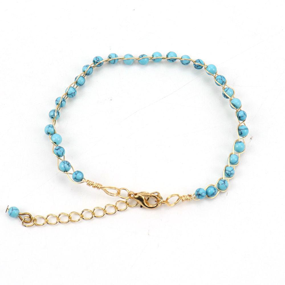 Personalized Handmade Gold Wrapped Agate Bead Crystal Bracelet Women'S Adjustable B75