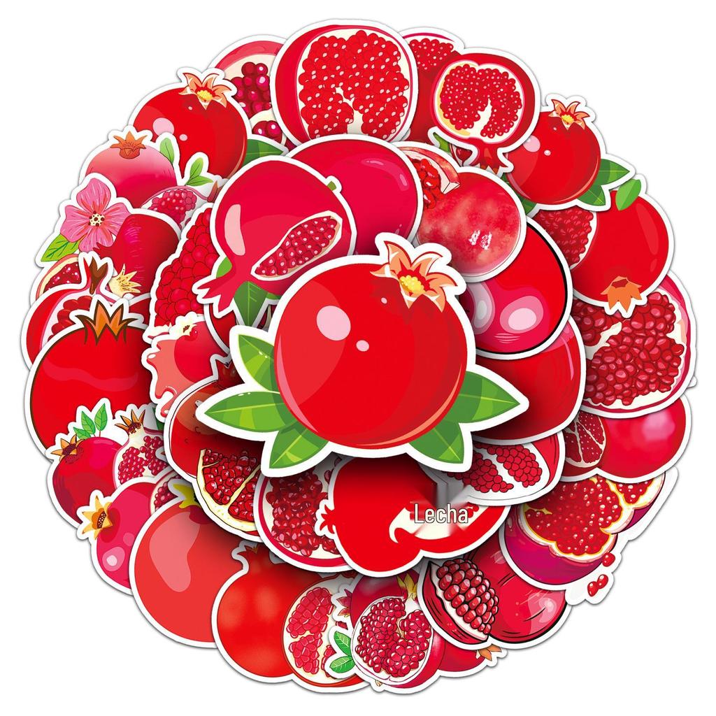 50 Cute Pomegranate Cartoon Stickers for Kids - Waterproof Decorative Fruit Stickers for Journals