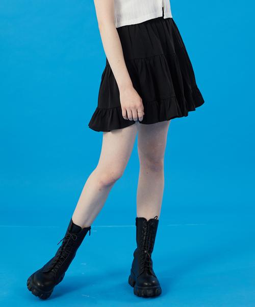 KOLEAT Women Cooling Refrigerator Tiered Pleated Mini Skirt [Black] Short Skirt Ver.