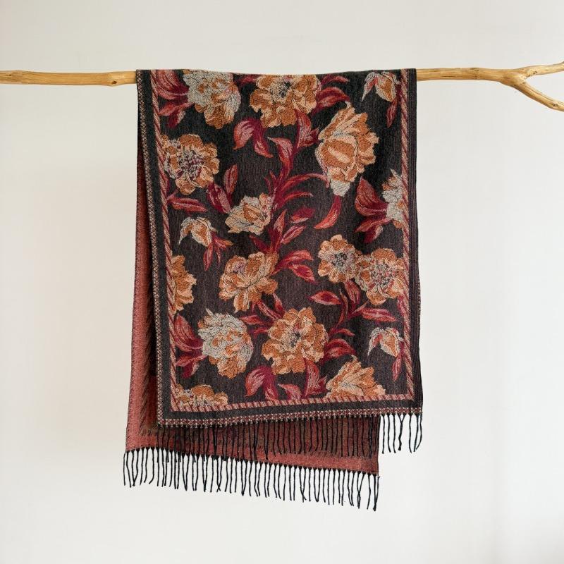 Autumn and Winter Retro Fringed Scarf with Air Conditioner Cashmere Shawl Large Size Warm Scarf