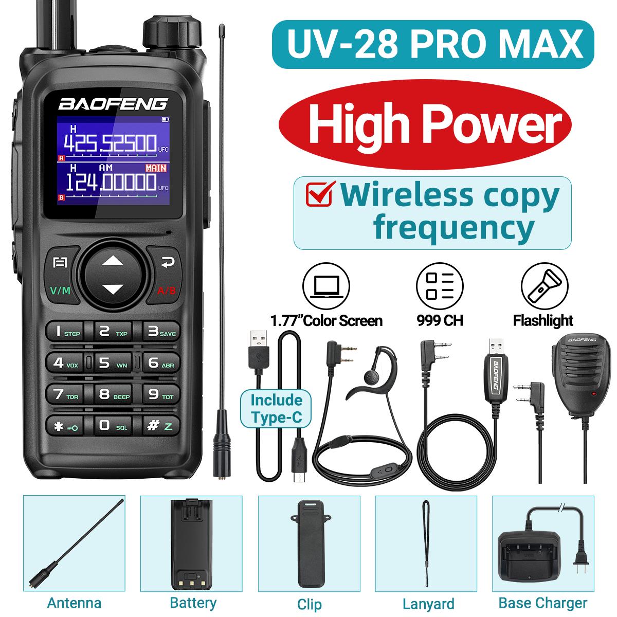 BAOFENG UV-28 PRO MAX Vysielačka 10W Viacpásmová 999CH Bezdrôtové kopírovanie frekvencie Typ s dlhým dosahom Type-C AM FM UHF NOAA Obojsmerná rádiostanica US