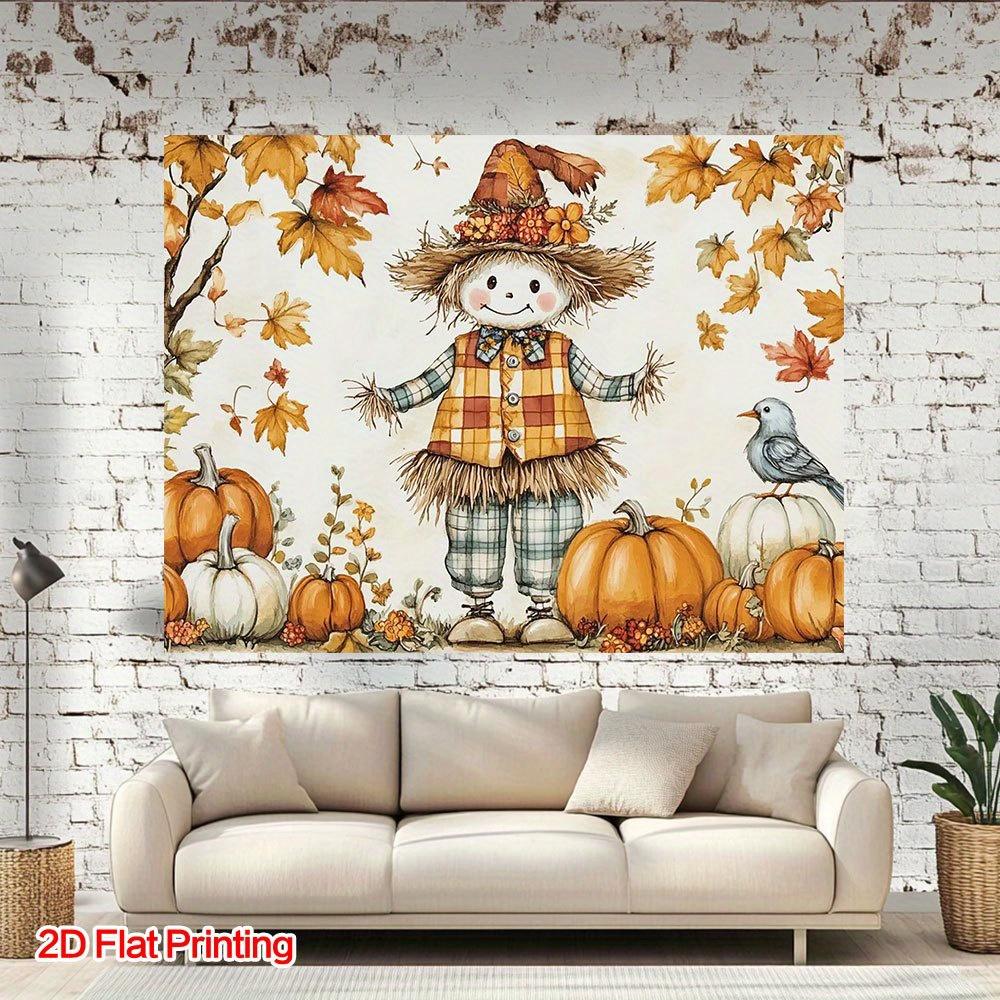 2D plane, 1 piece, autumn scarecrow pumpkin harvest background, suitable for home and garden
