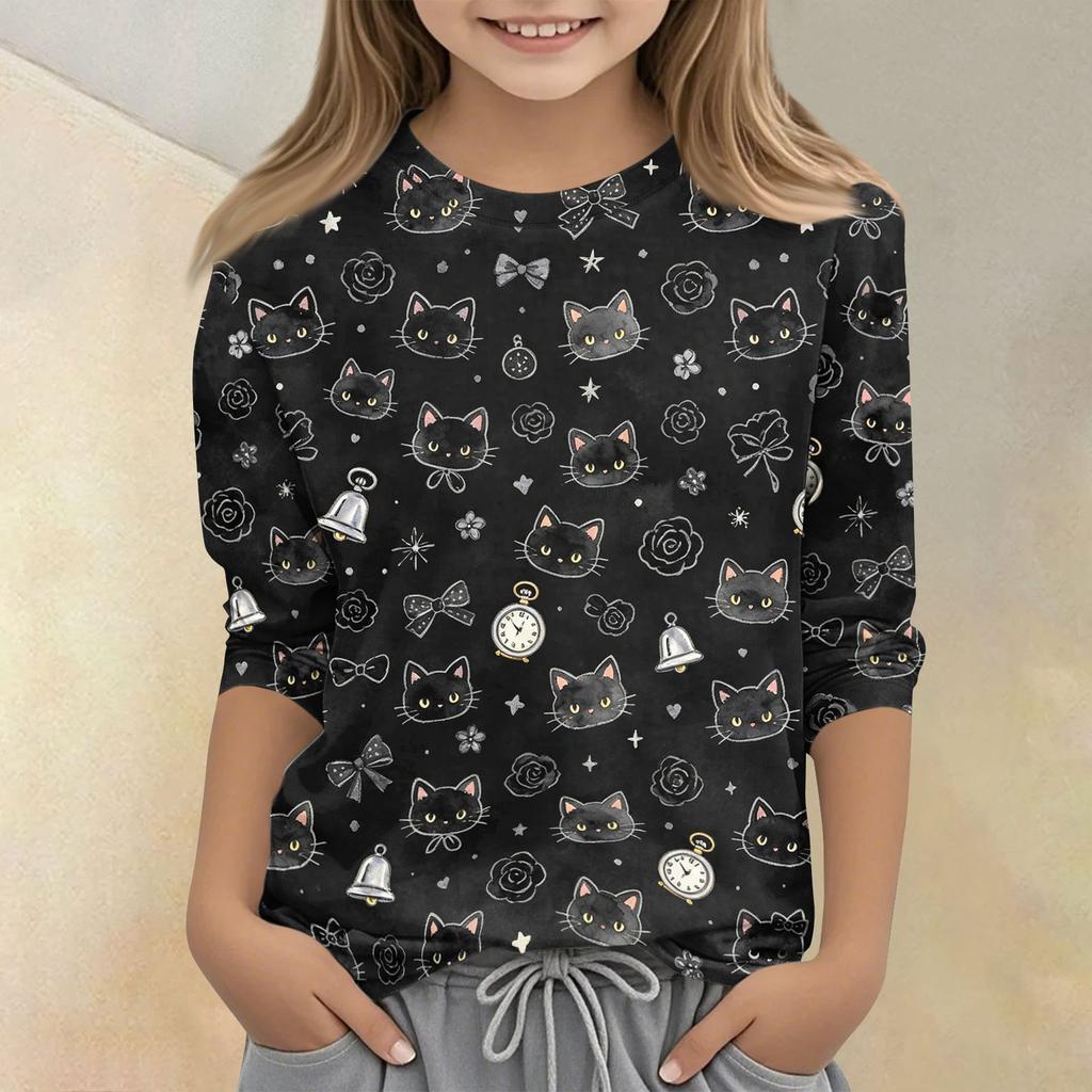 Kinder Tierdruck Rundhals Dreiviertelarm Lässiges T-Shirt Weicher Bequemer Stoff Leichtes Design Geeignet für den Alltag