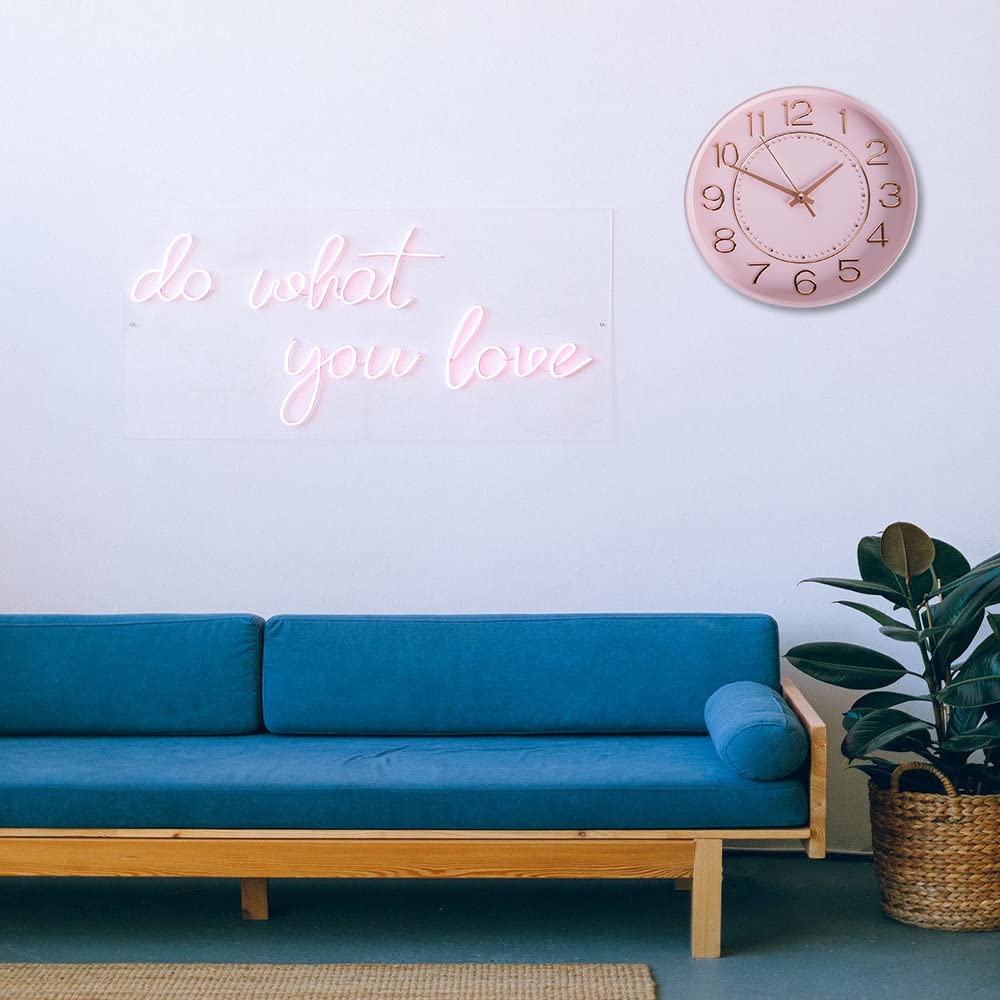 Stylish Wall Continuous Second Indoor Wall inches Diameter Clock, Quiet, Hand, Clock, 9.9 (25 cm) (Pink Gold)