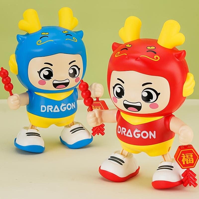 Animated Dragon Toy with Light & Music, Chinese Zodiac Mascot, Festival Decoration, Kids Party Prop, Red/Blue