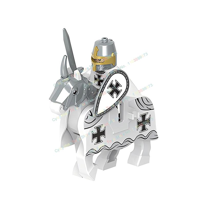 Mittelalterliche Militär Kavallerie Kreuzfahrer Reittiere Kriegspferd Deutschritter Templer Bausteine Ziegel Spielzeug für Kinder X0317