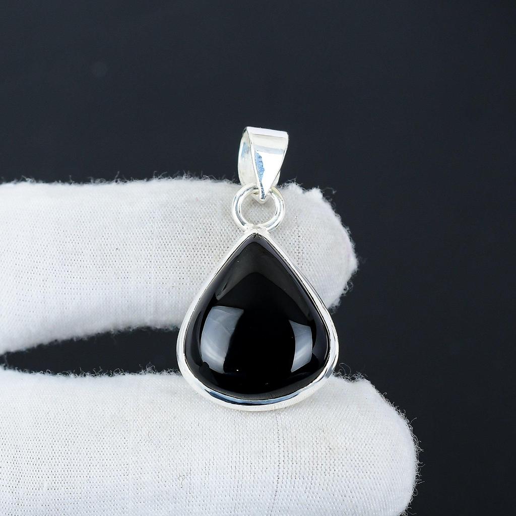 Natural Black Onyx Gemstone Silver Pendant In 925 Sterling Silver- Handmade Design, Everyday Wear Jewelry, Unique Pendant Birthday Gift For Wife