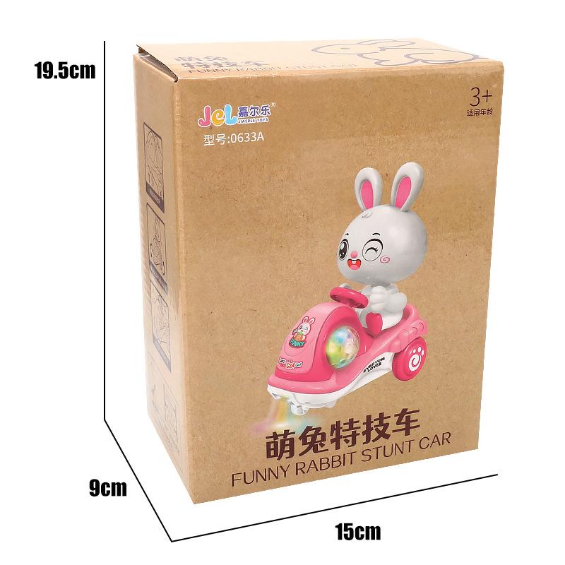 Elektrisk Liten Mengmeng Kanin Stunt Svingbil Musikk Lys Roterende Hvit Kanin Stunt Trehjulssykkel Leke