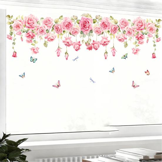 Rose Design Window Sticker, Electrostatic Adhesion No Glue Residue Waterproof Glass Decal for Living Room Bedroom Entrance Hall Home Decor
