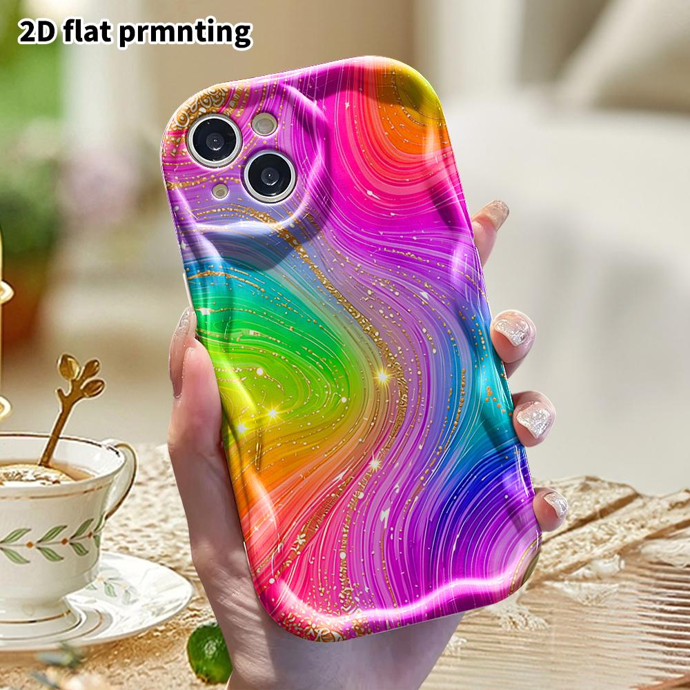 Phone Case: 2D Flat, Suitable for iPhone 18 17 16 15 14 13 12 Pro Protective Case, Phone Decoration, Rainbow Gold, Halloween and Christmas Gift