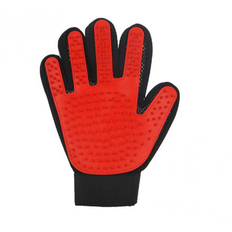 Pet Grooming Glove, Silicone Deshedding Brush Glove for Cats & Dogs, Efficient Hair Removal Massage Glove for Shedding Red Right Hand