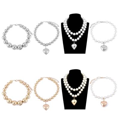 CCB Náhrdelník z velkých korálků s přívěskem ve tvaru srdce, klíční kostní řetízek, přehnaný nastavitelný choker, ozdoba, šperk pro ženy