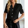 Women's New Summer V-neck Fashion Button Casual Business Short-sleeved Shirt