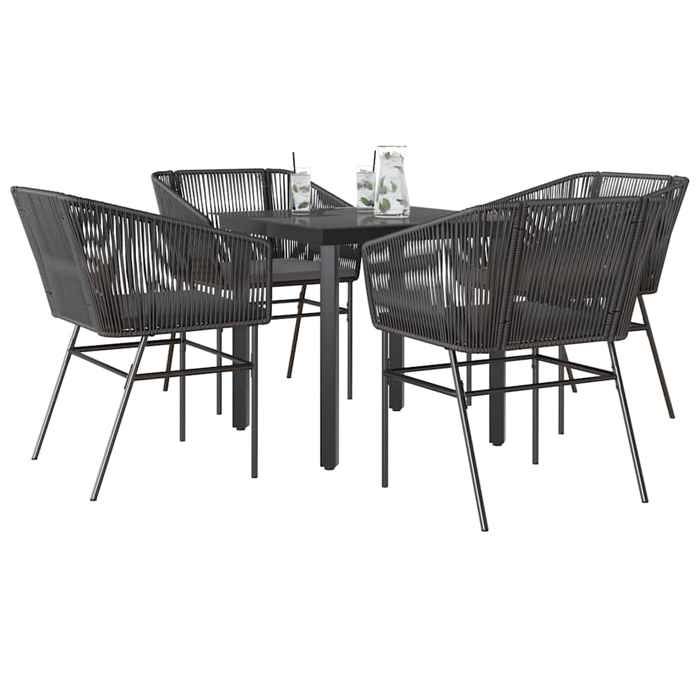 VidaXL Ensemble à manger de jardin et coussins 5 pcs noir rotin verre, ensemble de salle à manger d'extérieur, meuble de 3334612