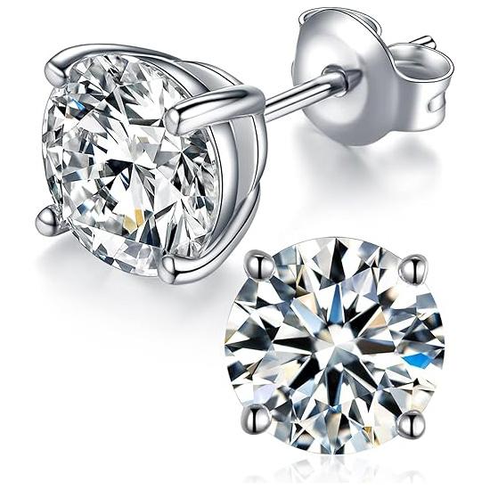 Kolip 1 Pair Moissanite Stud Earrings, 18K White Gold Plated 925 Silver Jewelry for Women Men Silver 3mm