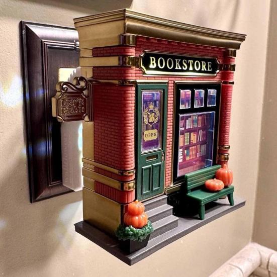 Yousheng Bookstore Projector Nightlight 3D Mini Bookstore Wallflower Aroma Essential Oil Diffuser Wall Projector Night Light Room Decor Gift for Book