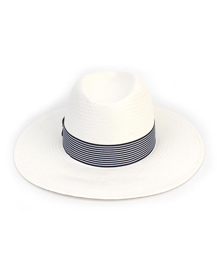Yunibeosyeolkemiseuteuli Stripe Line White Long Fedora Panama Hat