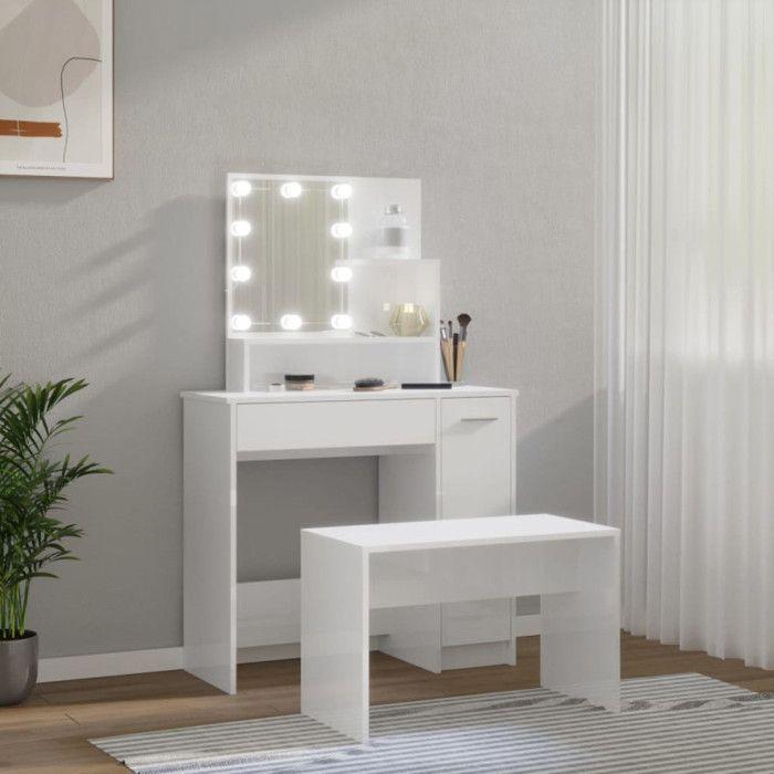 VidaXL Ensemble de Coiffeuse avec LED Table Cosmétique Coiffeuse de Maquillage Table à Bijoux Chambre à Coucher Blanc 3114119
