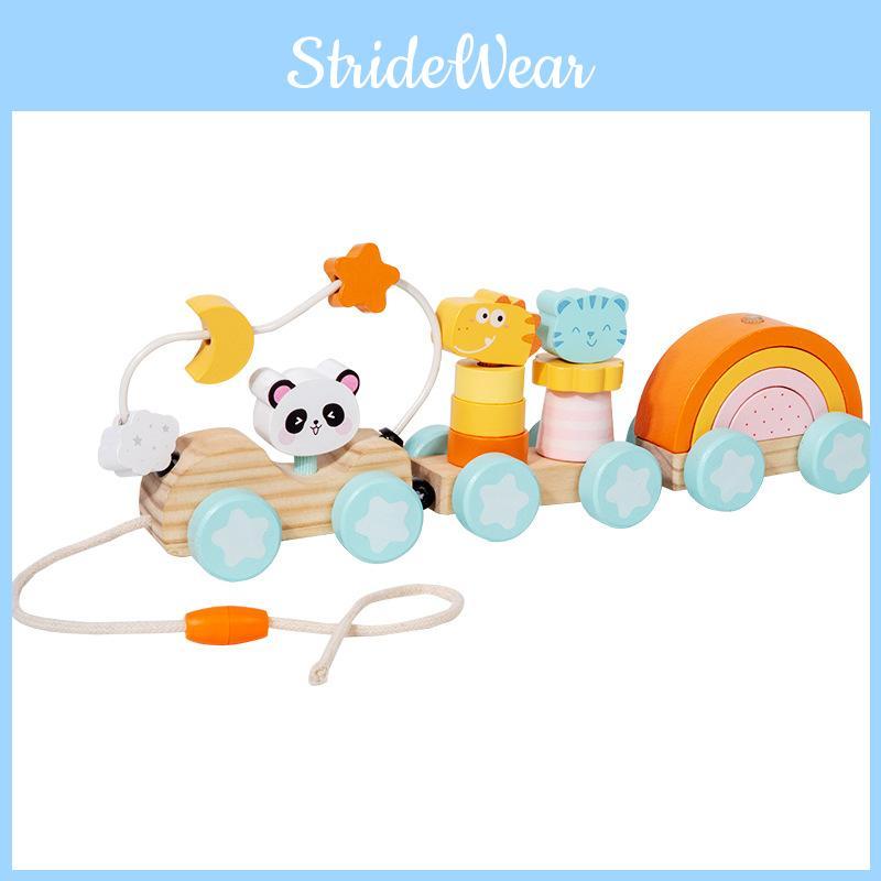 Wooden Animal Cat Panda Toy Train With Interlocking Carriages For Baby Development And Kids Play