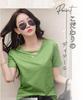 Short Cut and Sewn Large Accent [Elixio] Women's T-shirt, Sleeve, V-neck, Top, Size, Cool, Thin, Plain, Clean, Stylish, Summer, Stretchy, Loose,