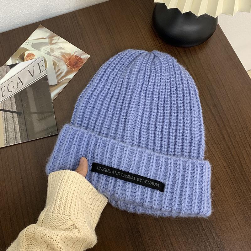 Big Head Circumference Thick Wool Hat Women's Autumn and Winter New Thickened Warm Ear Protectors Knitted Hat Showing a Small Face and Cold-proof Gray