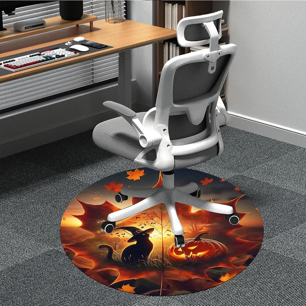

1PC Halloween Cat Office Round Area Rug, Indoor Mat Suitable ForOffice, Under Office Chairs Bedroom Living Room Home Decor, Room Deco, D046 80cm by 80cm