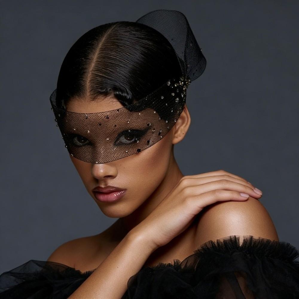 Rhinestone Embellished Mesh Veil Headpiece Mesh Fabric Bridal Headpiece  Bridal