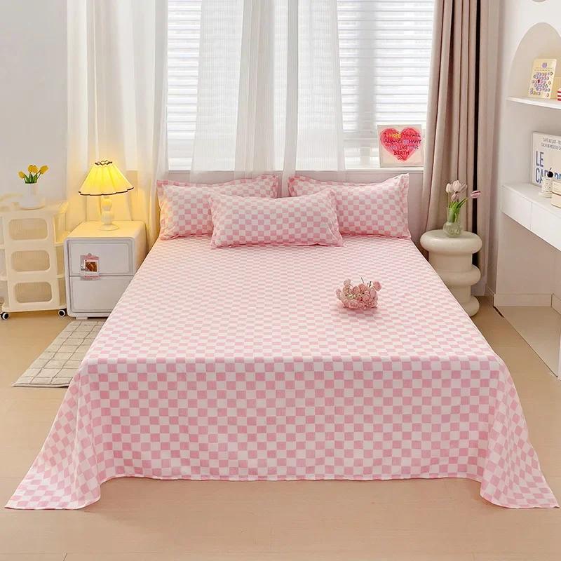 High Quality Single Piece Bed Sheet Washed Cotton Flat Sheet for Student Home Bedroom Twin Full Queen King (Pillowcase Can Order