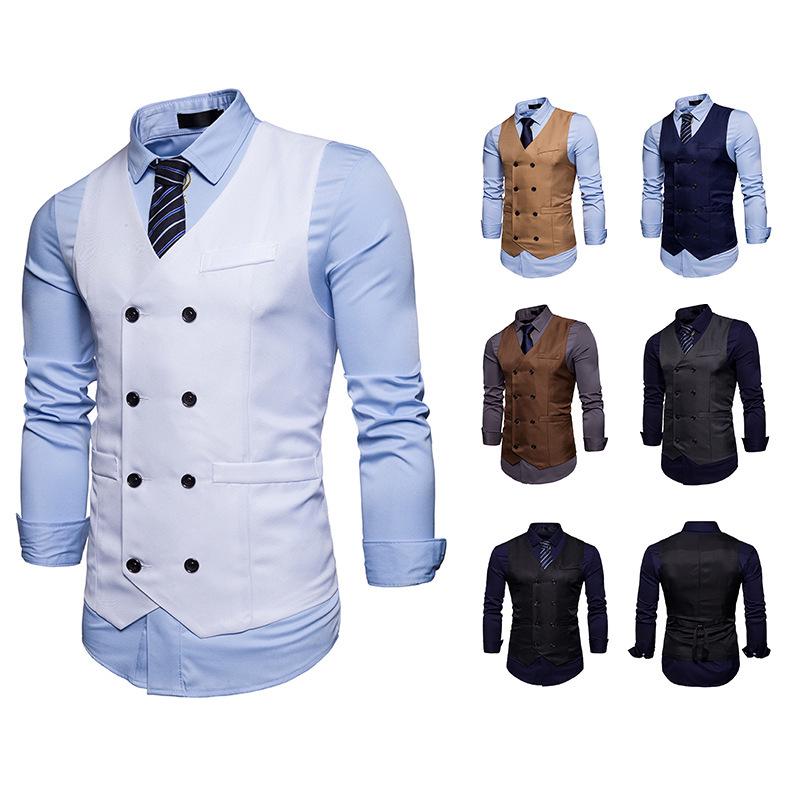 

New Fashion Men s Double-Breasted Casual Formal Vest M31 XXL чёрный