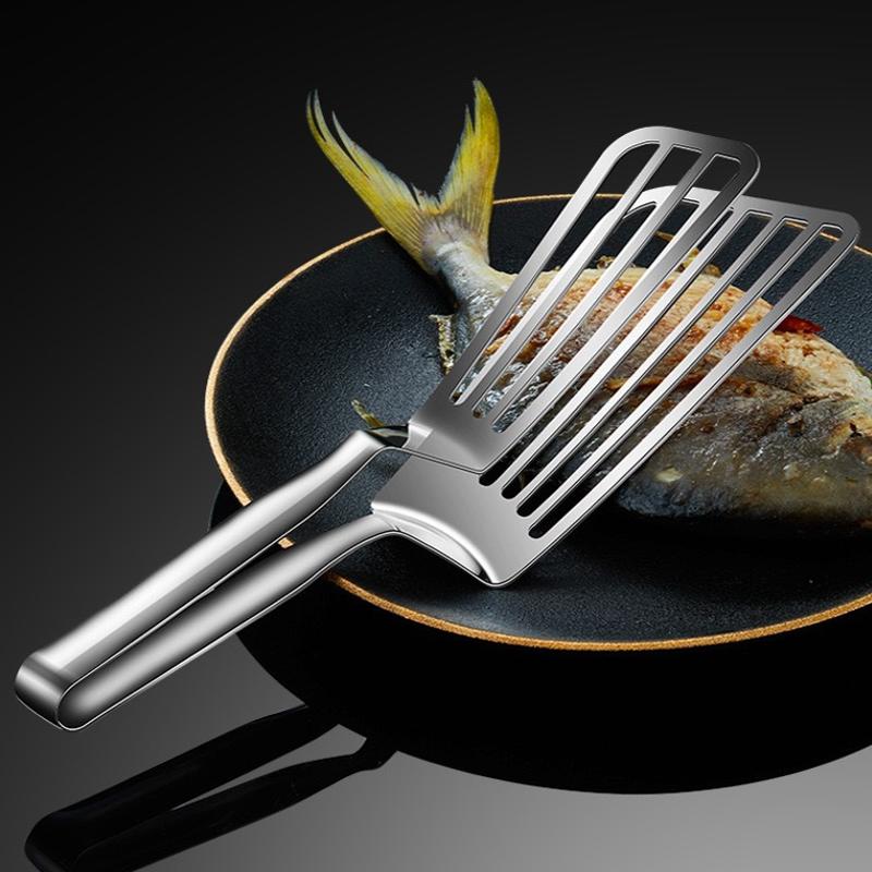 Stainless Steel Frying Shovel Clip Multifunctional Steak BBQ Tongs Frying Fish Spatula Clip Bread Clip Food Tongs Kitchen Tool