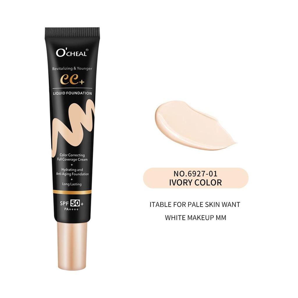 Ocheal 30g Crema Solare BB/CC SPF 50/PA+++ Crema Fondotinta Liquida per Viso Anti-Età Lunga Durata Copertura Totale Crema Cipria