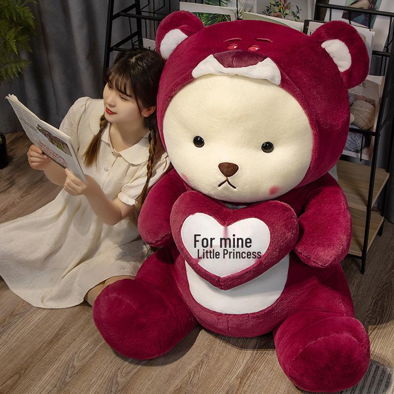 Extra Large Strawberry Bear Plush Hug Pillow - Stuffed Toy for Sleeping and Gift for Girls and Children