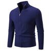 Mens Stand Collar Thickened Jacquard Zip Up Cardigan Knit Sweater