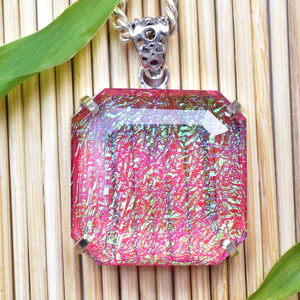 Lab-Created Opal Pendant 925 Sterling Silver Monarch 104 ct Square Gem October Birthday Birthstone