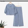 Women 3/4 Sleeve Blouse and Pants Casual Plaid Print Two Piece Sets