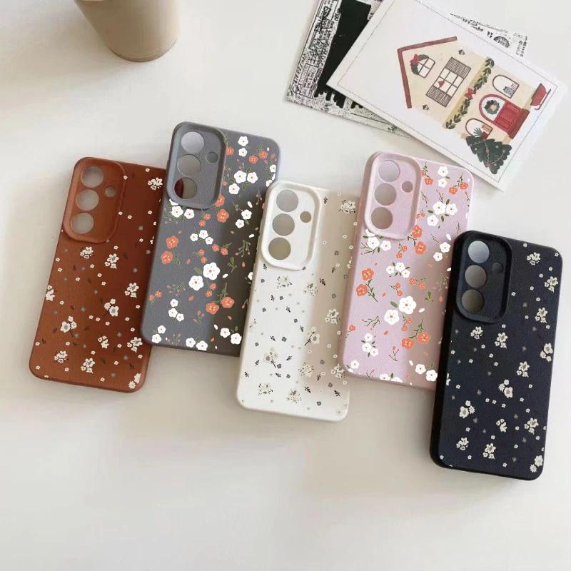 Phone Case For Samsung Galaxy S26 S25 Ultra Edge S24 S23 Plus S22 S21 S20 FE Small Floral Silicone Leather PU Shockproof Cases