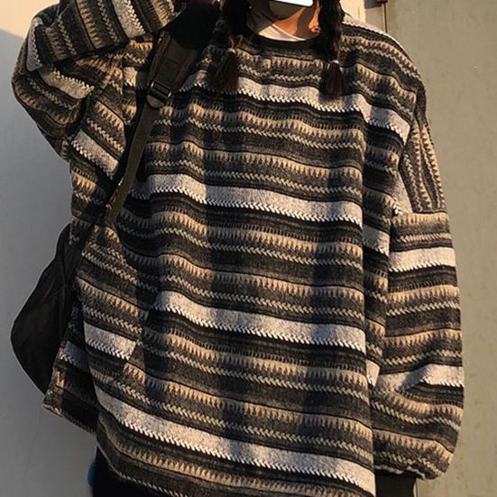 Dámský svetr Pruhovaný Vintage styl Ležérní Nadměrný Podzimní svetr pro každodenní nošení