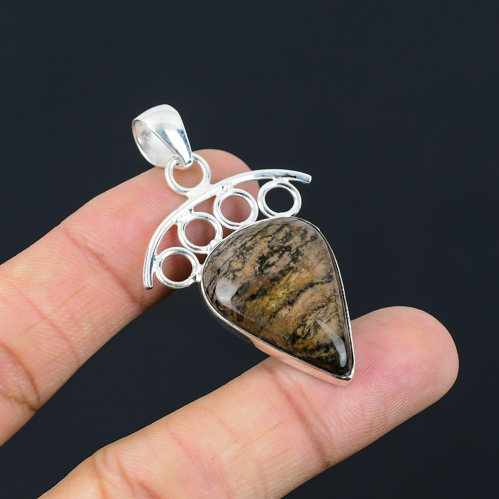 

Pear Honey Dendrite Opal Stone 925 Sterling Silver Birthday Unique Boho Pendant