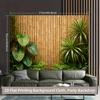 Tappezzeria Giardino Tropicale Piante Verdi Recinzione di Bambù Appeso a Parete per Decorazione Soggiorno Camera da Letto Arte Paesaggistica Zen Naturale Stampa per la Casa