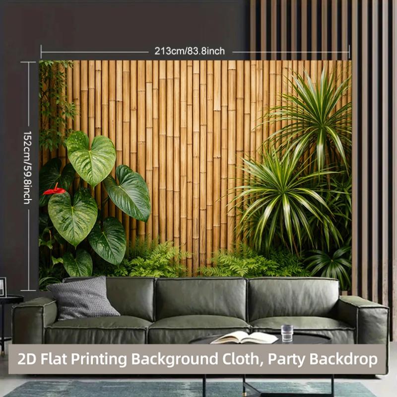 Tappezzeria Giardino Tropicale Piante Verdi Recinzione di Bambù Appeso a Parete per Decorazione Soggiorno Camera da Letto Arte Paesaggistica Zen Naturale Stampa per la Casa