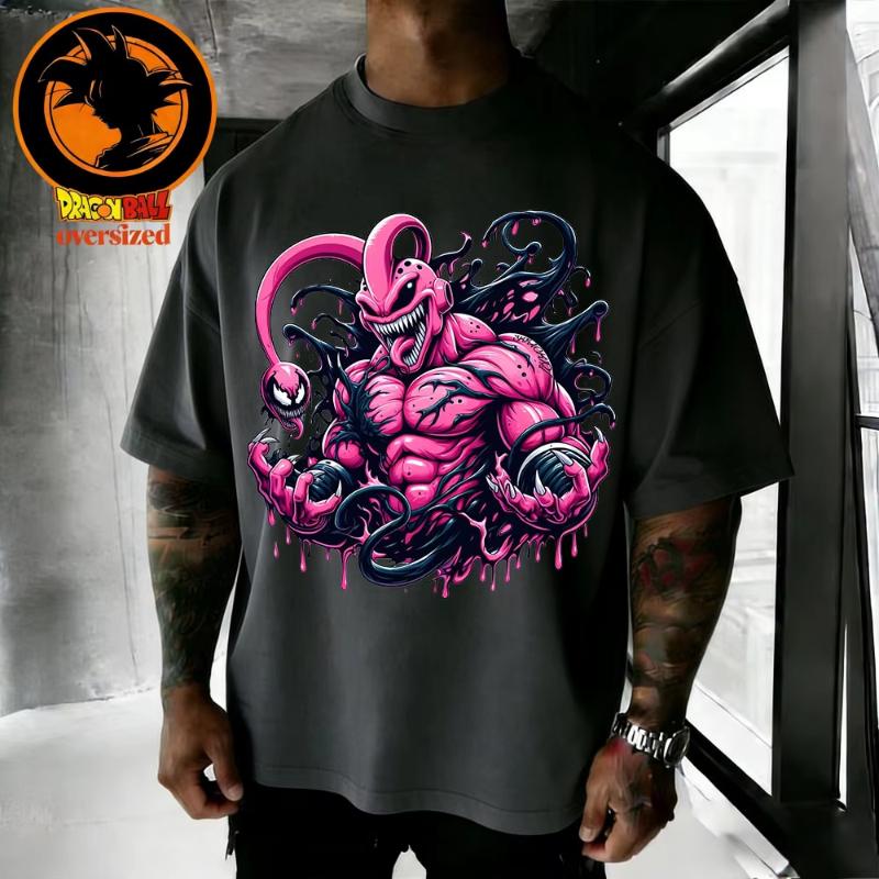 2026 Summer Dragon Ball Vintage Highquality Cotton Tshirt Majin Buu Venom Fusion Printing Oversized Casual Shirt Unisex Family S